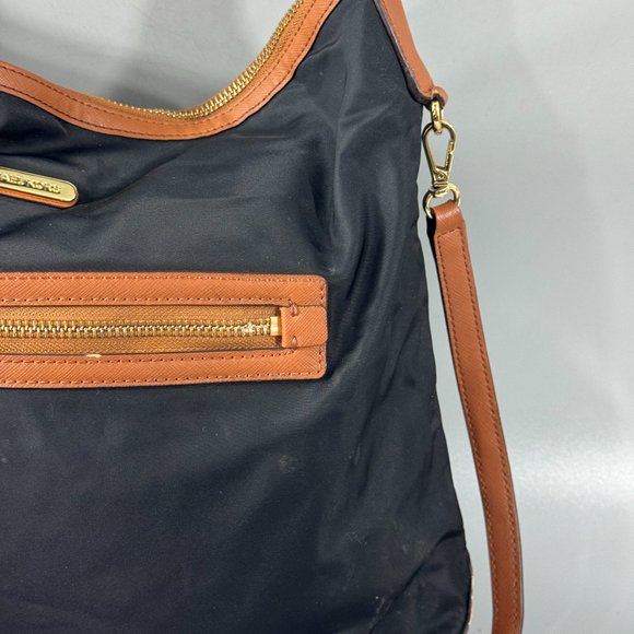 Michael Kors Kempton Black Nylon Brown Leather Accents Hobo/Shoulder/Crossbody - Picture 3 of 14